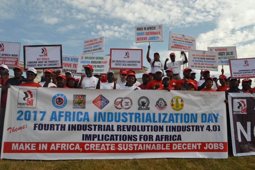 TEXT OF INDUSTRIAL MANIFESTO ON INDUSTRIALIZATION AND DIVERSIFICATION OF AFRICAN ECONOMIES FOR SUSTAINABLE DECENT EMPLOYMENT FOR AFRICA WORKERS BY AFFILIATES UNIONS OF INDUSTRIALL GLOBAL UNION IN AFRICA ON MONDAY NOVEMBER 20 2017
